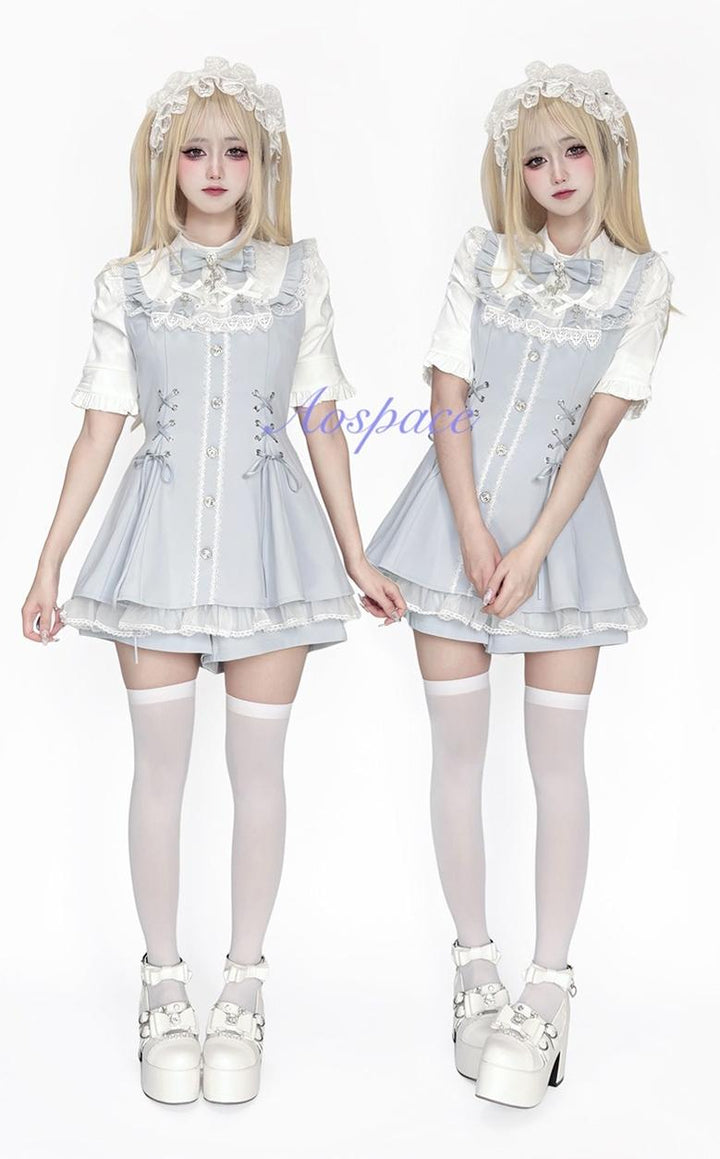Short-sleeved Ryousangata Dress, Detachable Bowtie 43823:786789