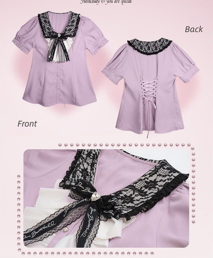 Plus Size Jirai Kei Blouse Short Sets Pink Black Full Set (2XL 3XL 4XL XL) 21886:318358 (2XL 3XL 4XL XL) 21886:318358