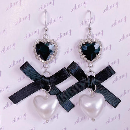Jirai Kei Earrings Ryousangata Lolita Heart Rhinestone Ball Earrings 28908:372440