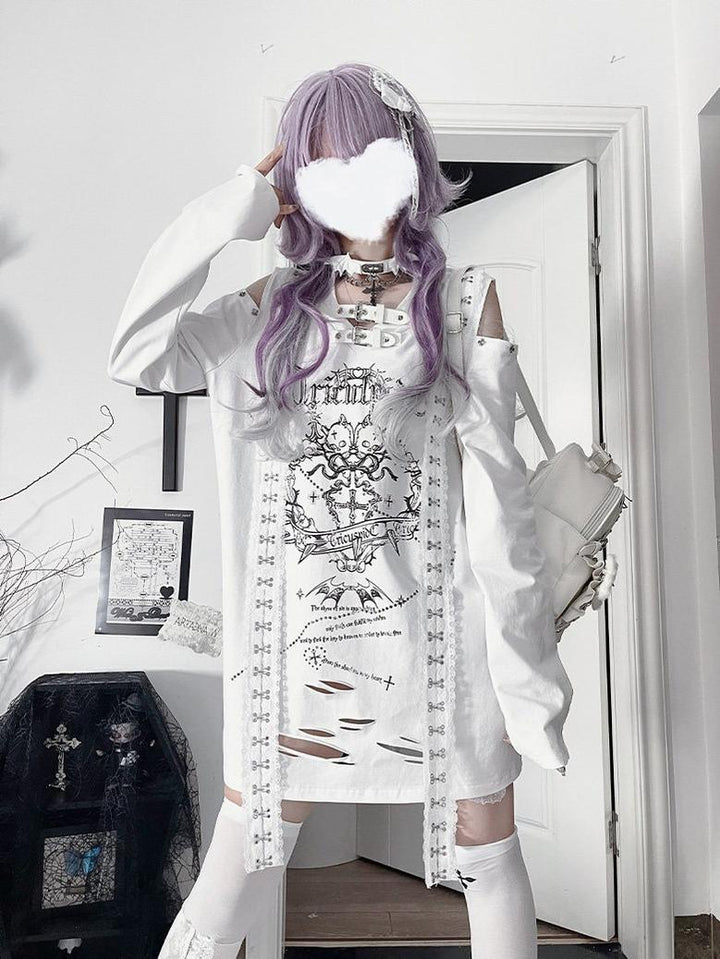 Subculture Long-Sleeved T-shirt, Belted Neck 44563:816477