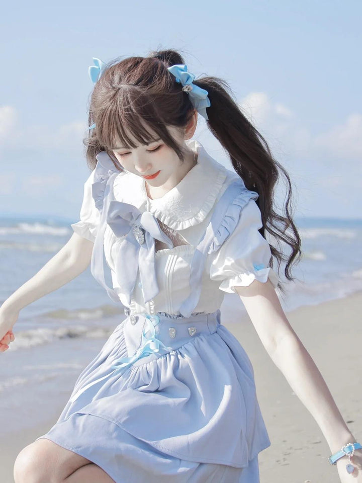Jirai Kei White Blouse Lace-up Suspender Skirt 21838:760769