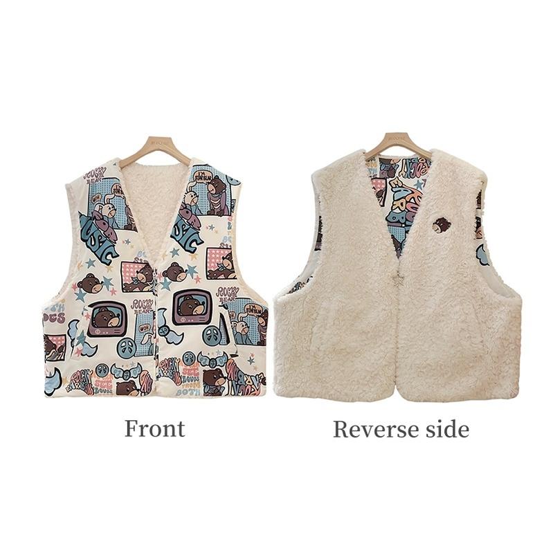 Kawaii Winter Coat Thickened Print Reversible Hooded Coat (M S) 39796:640946