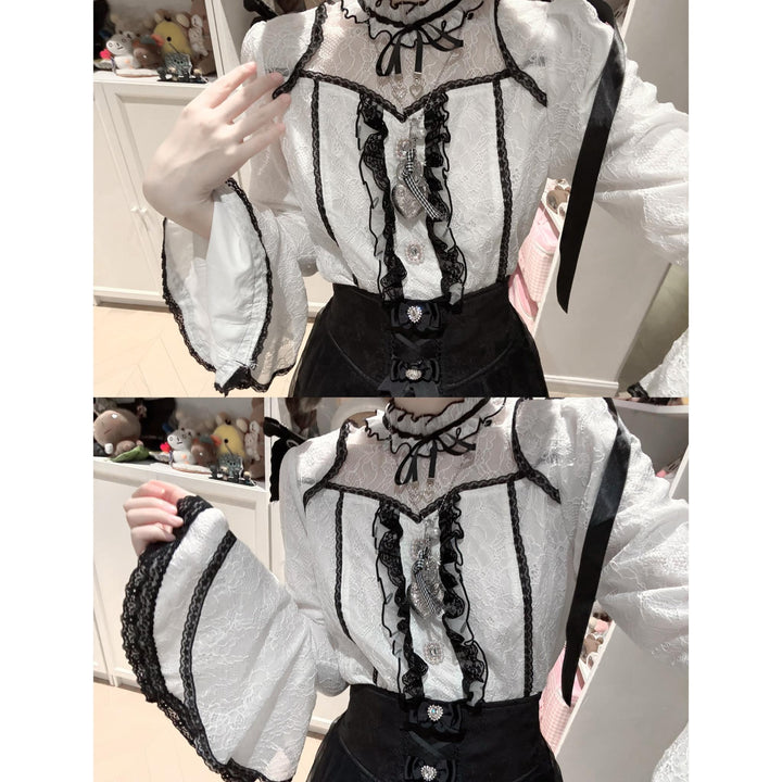 Jirai Kei Lace Blouse and Jacquard Skirt, Hime Sleeves 43943:792468