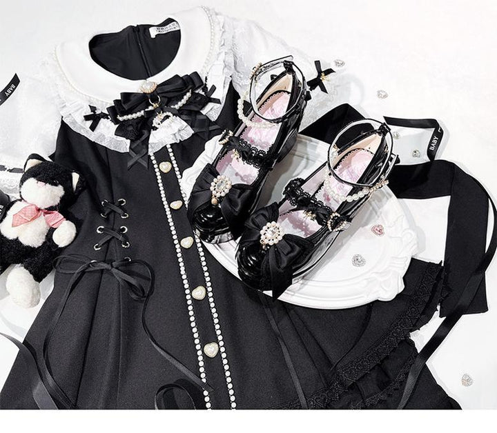 Jirai Kei Lace-Sleeved Dress, Elastic Shorts 44759:824558