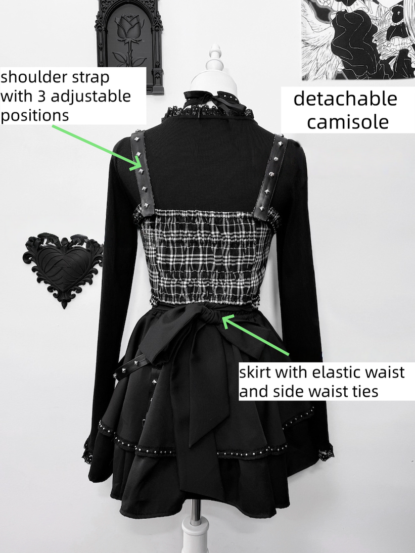 Jirai Kei Skirt Outfit, Top With Detachable Camisole 44809:822779