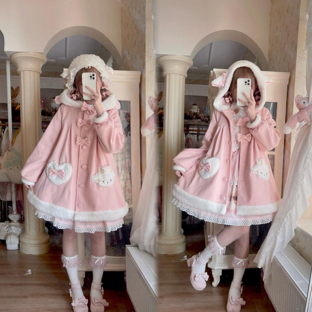 Sweet Lolita Coat Kawaii Bow Bunny Ear Hooded Coat 40934:682122