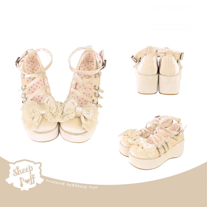 Lolita Shoes Velvet Platform Shoes Lace-up Mary Jane Shoes (Beige / 34 35 36 37 38 39 40 41) 37022:544040