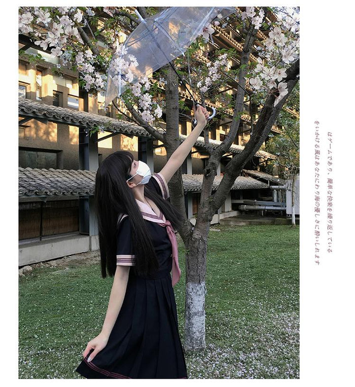 Navy and Pink JK Uniform Top + Pleated Skirt 43790:785161