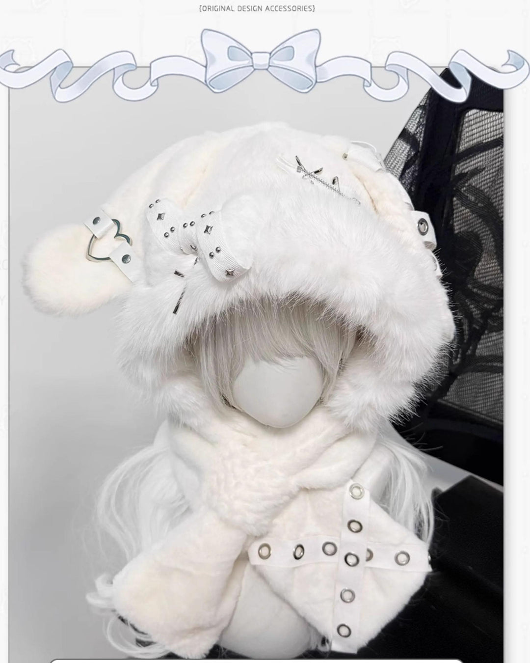 Punk Hat Y2K Plush Hat White Bunny Ear Hat 41874:722992