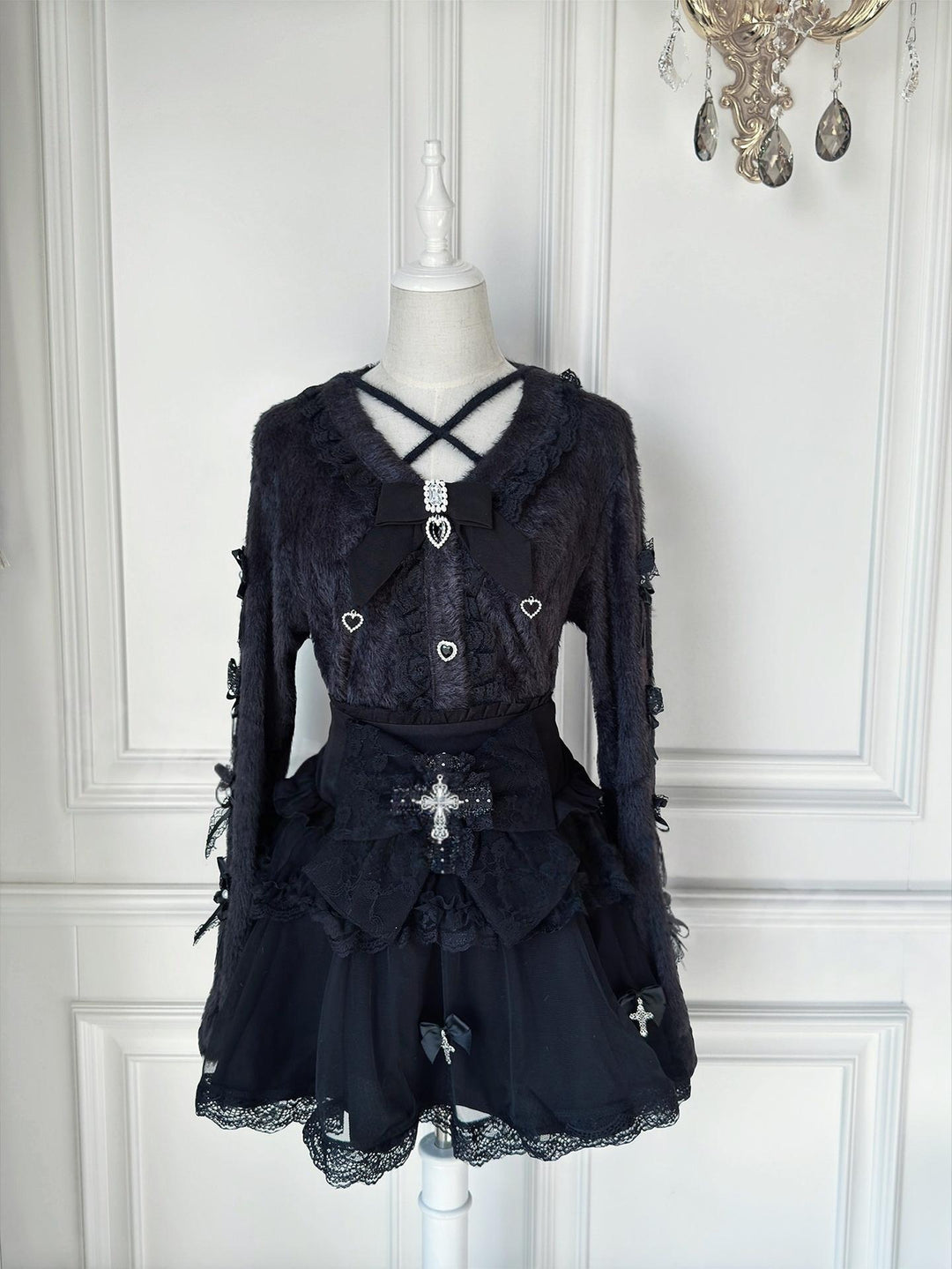 Jirai Kei Black Sweater Cardigan, Tulle Skirt 44527:812173