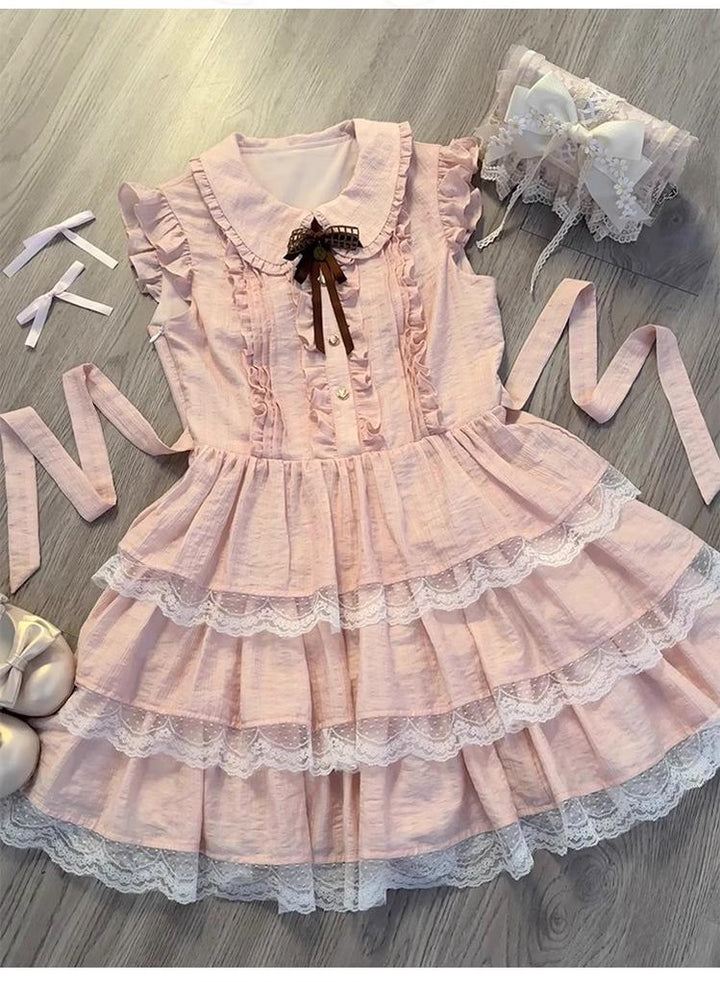 Sweet Style Lace Trim Dress, Tiered Ruffles 43546:779196