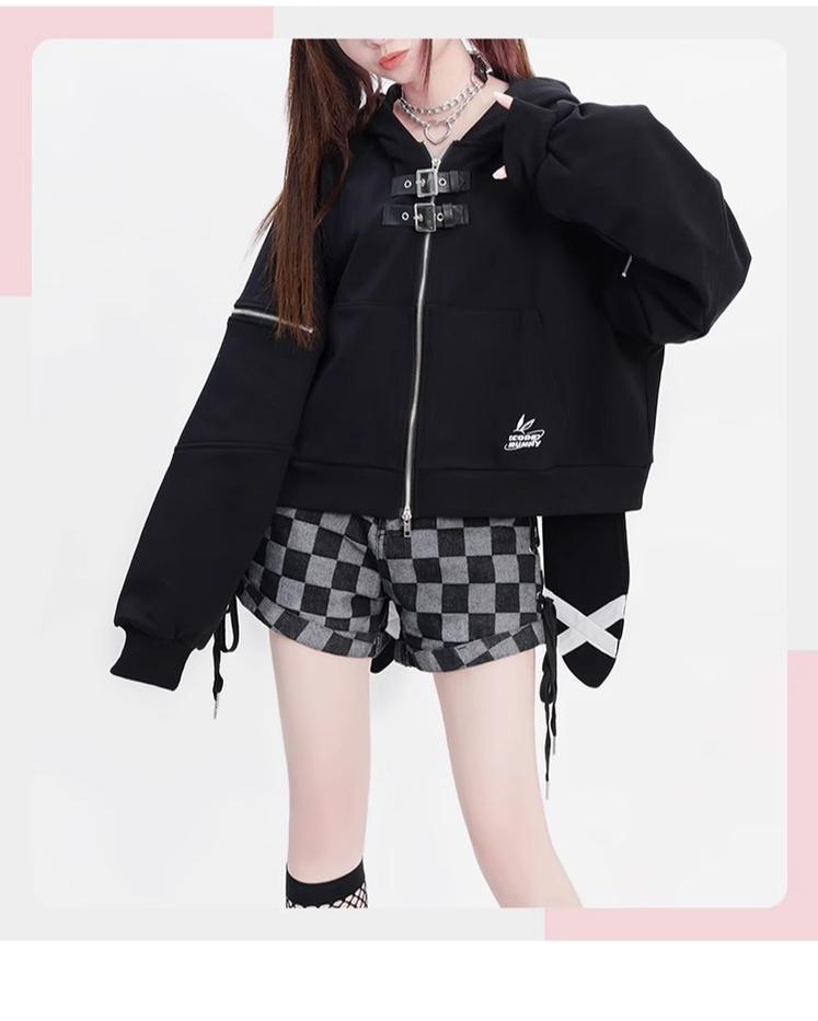 Kawaii Black Long Sleeve Hoodie With Rabbit Ears 22754:326856