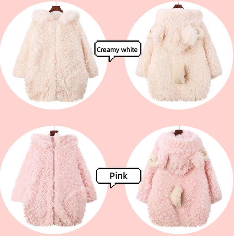 Kawaii Winter Coat Sheep Horn Hooded Coat Plush Coat 41060:685446