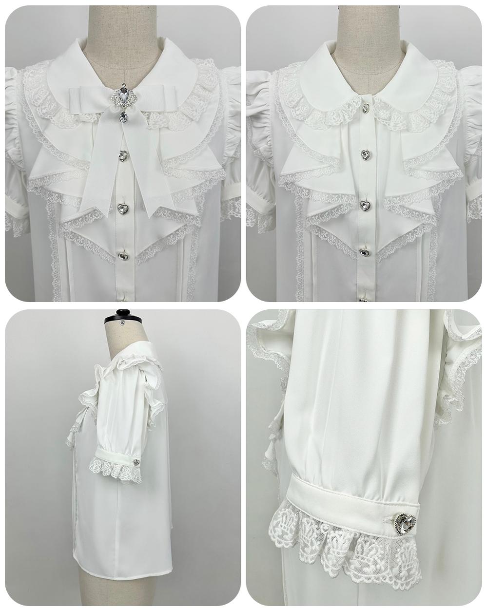 Jirai Kei Shirt Short Sleeve Blouse Versatile Lace Top 38508:592650