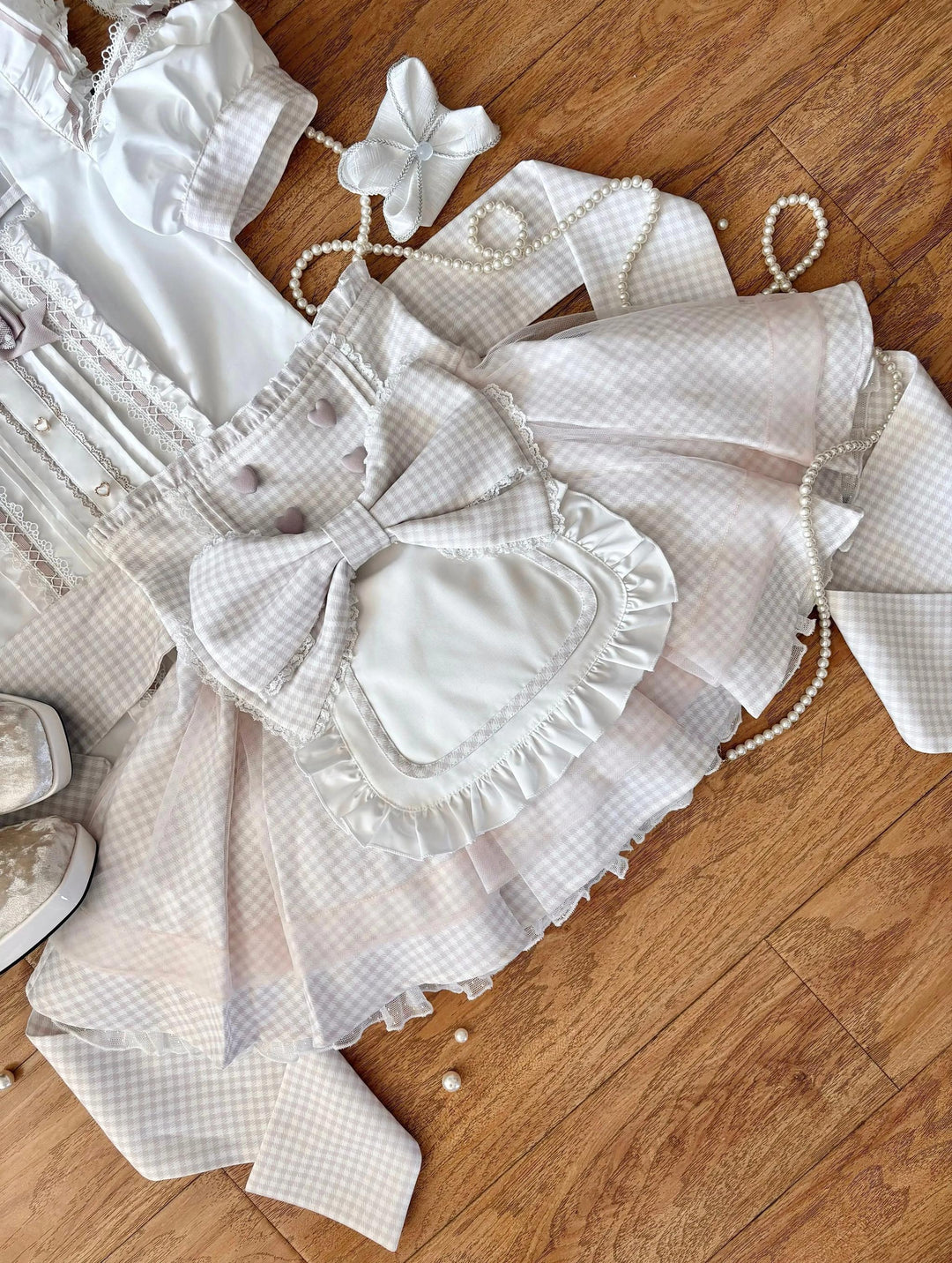 Jirai Kei Gingham Maid Blouse and Skirt Set, Detachable Apron 45659:858706