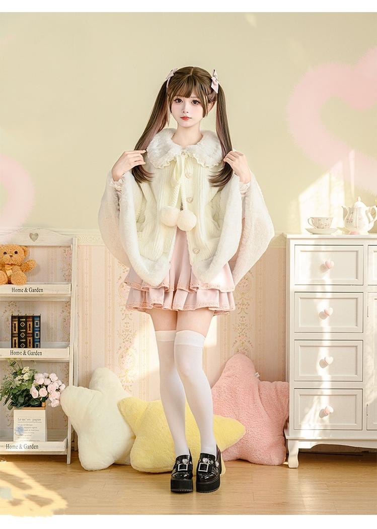 Jirai Kei Winter Coat Plush Cloak White Cape Coat 39850:646882