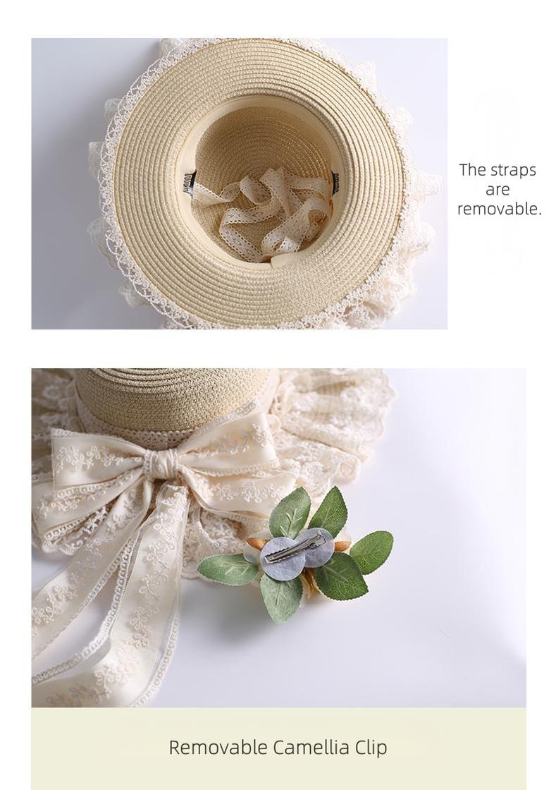 Mori Kei Sunhat Beige Country Lolita Hat With Lace Bow And Soft Straw 42247:734875