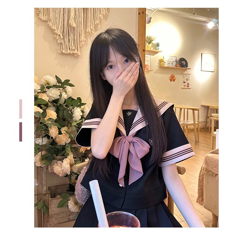 Navy and Pink JK Uniform Top + Pleated Skirt 43790:785153