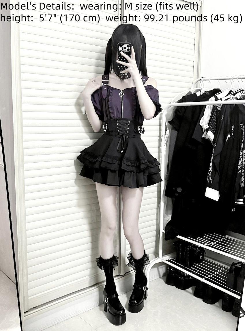 Jirai Kei Open Shoulder Shirt Outfit, Multiple Colors 43500:778058