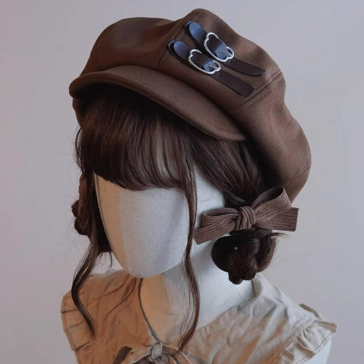 Japanese Beret Handmade Brown Coffee Leather Buckle Beret 28942:370308 28942:370308