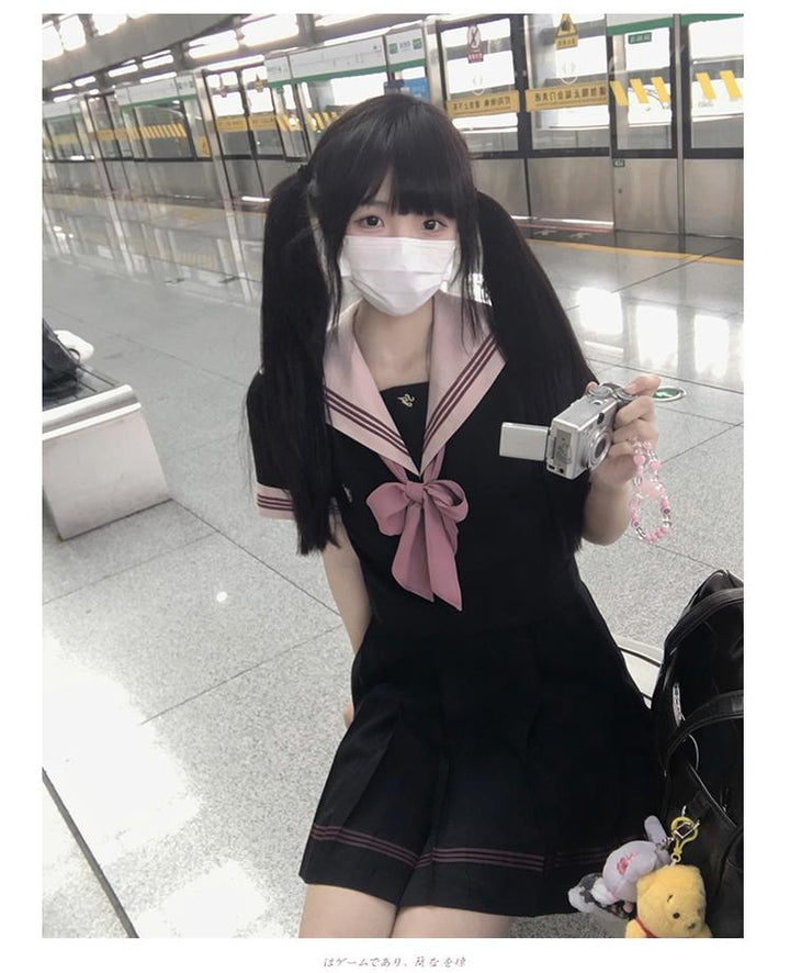 Navy and Pink JK Uniform Top + Pleated Skirt 43790:785194