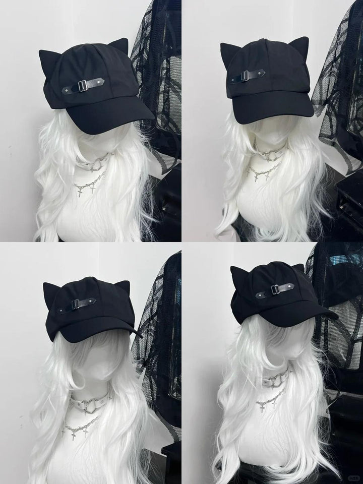 Jirai Kei Hat Black Cat Ear Cap Cute Beret 40036:651926