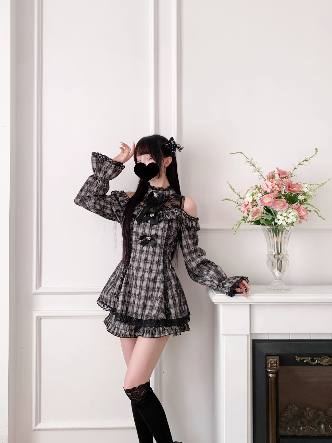 Jirai Kei Dress Set Open-shoulder Dress And Shorts 39032:610858