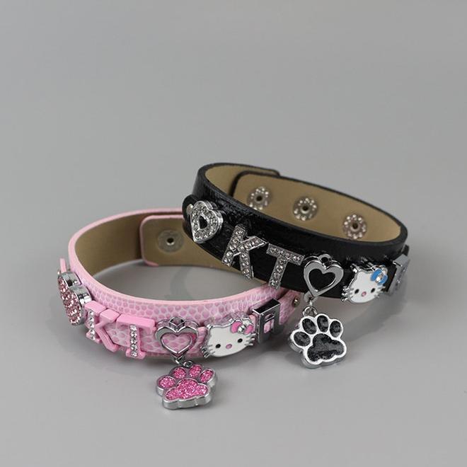 Pink & Black Y2K Cat Charm Bracelet, Snakeskin-Like 45527:853215