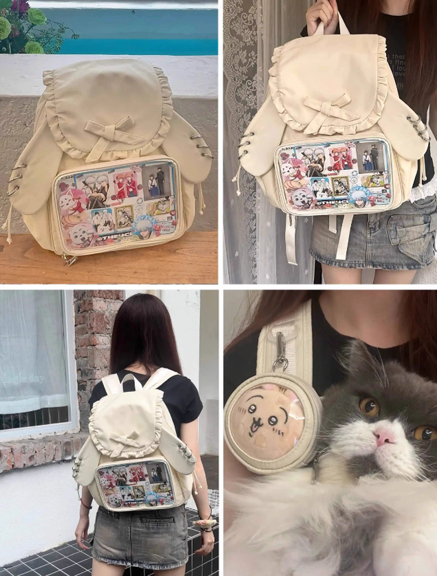 Kawaii Itabag Dual-Shoulder Backpack Bunny Ear Bag 40110:670712