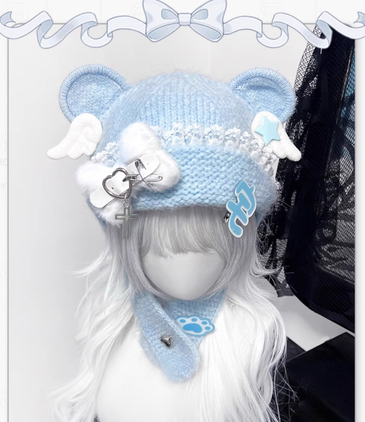 Y2K Knitted Hat Bear Ear Hat Cute Subculture Hat 41738:718076