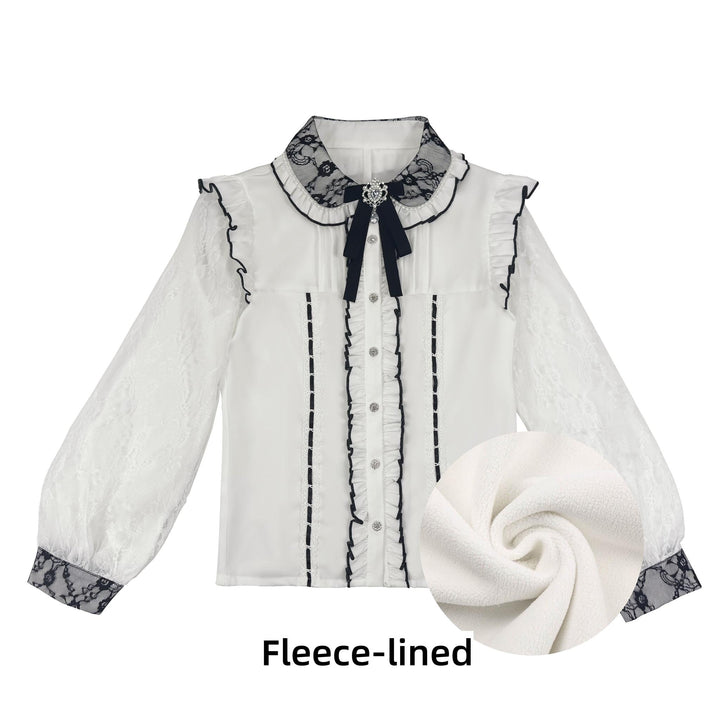 Jirai Kei Lace Sleeves Blouse, Fleece Lining (L M S XL / In-stock Pre-order) 44177:800965