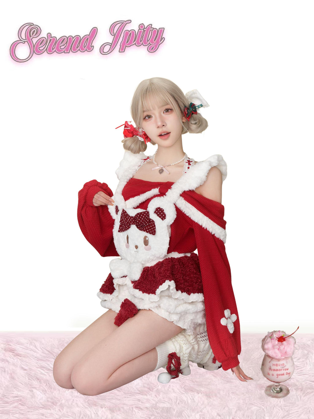 Christmas Outfit Set Red Cape Sweater And Shorts 41134:692162