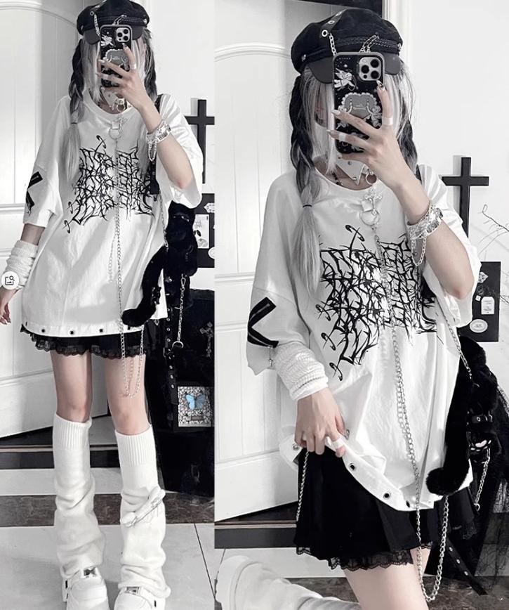 Subculture Cotton T-Shirt, Detachable Chain 43875:789242