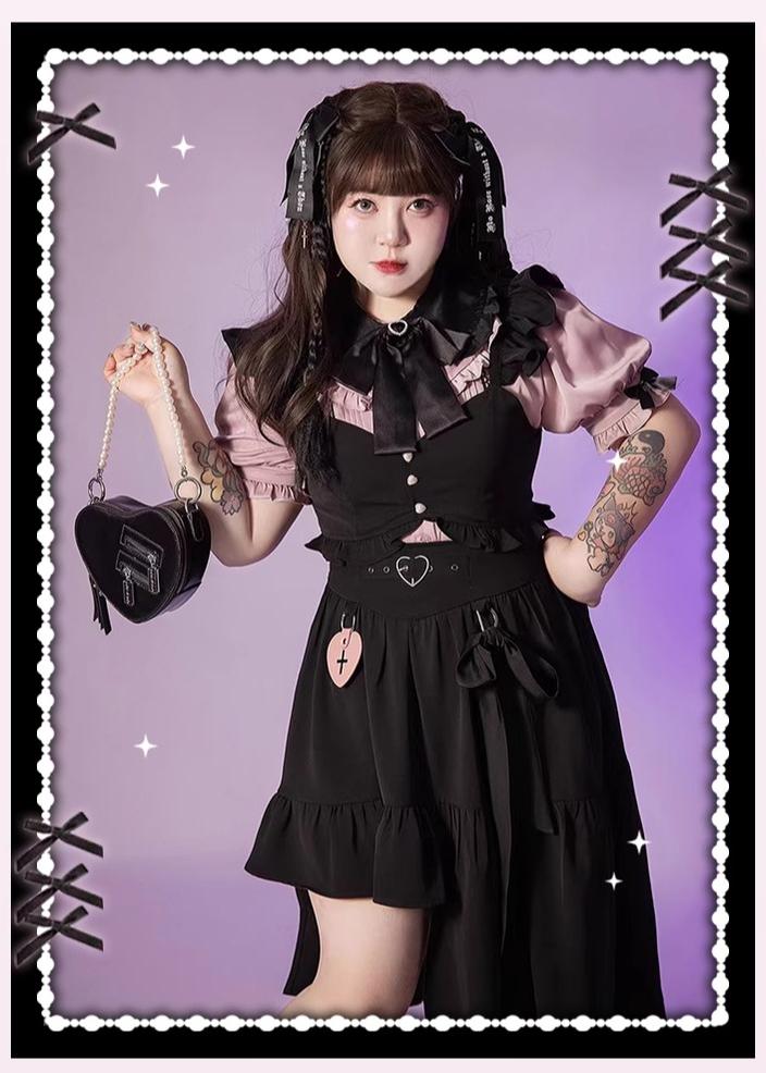 Plus Size Jirai Kei Black Skirts Vests 22052:349514