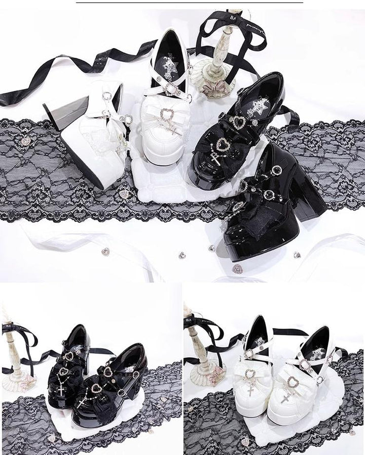 Jirai Kei Shoes High-heel Platforms Heart-shaped Rhinestone 40100:656468