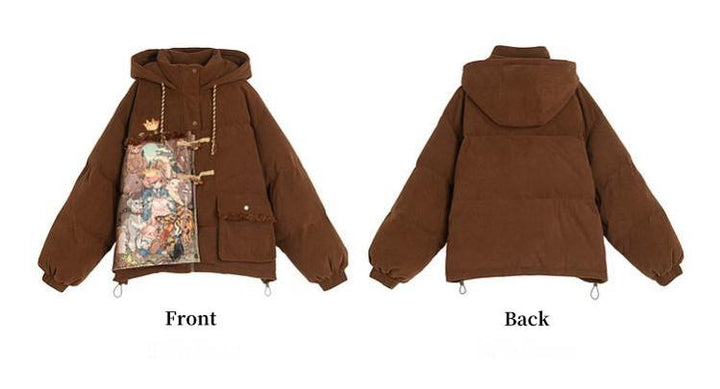 Winter Jacket Brown Retro Corduroy Hooded Down Jacket 40902:696722