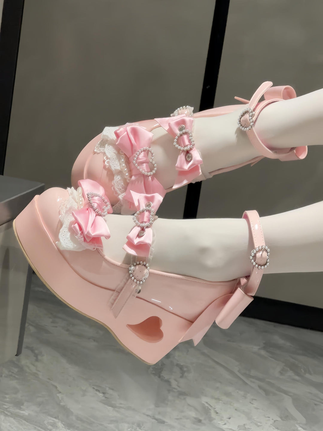 Old School Lolita High Platform Shoes, Heart Hollow Heel 44559:813941