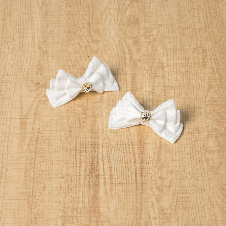 Jirai Kei Four-layer Bow Hair Clips, Heart Rhinestone 45777:862014