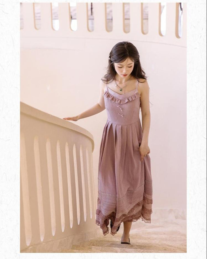 Mori Kei Strap Dress V-neck Dress With Multiple colors 36210:524130 36210:524130