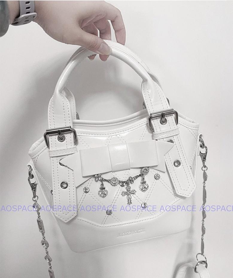 Oil-waxed Leather Jirai Kei Cross-body Bag, Detachable Strap 44161:798493