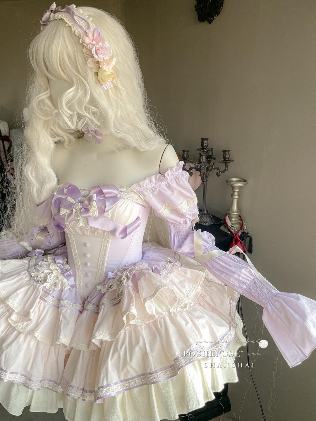 Lolita Dress Set Sweet Violet Pink Puffy Dress Corset Dress 36388:554818 36388:554818