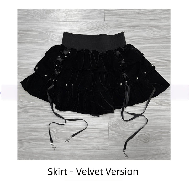 Subculture Skirt Outfit, Short Zipper Closure Hoodie (L M S) 44484:816923