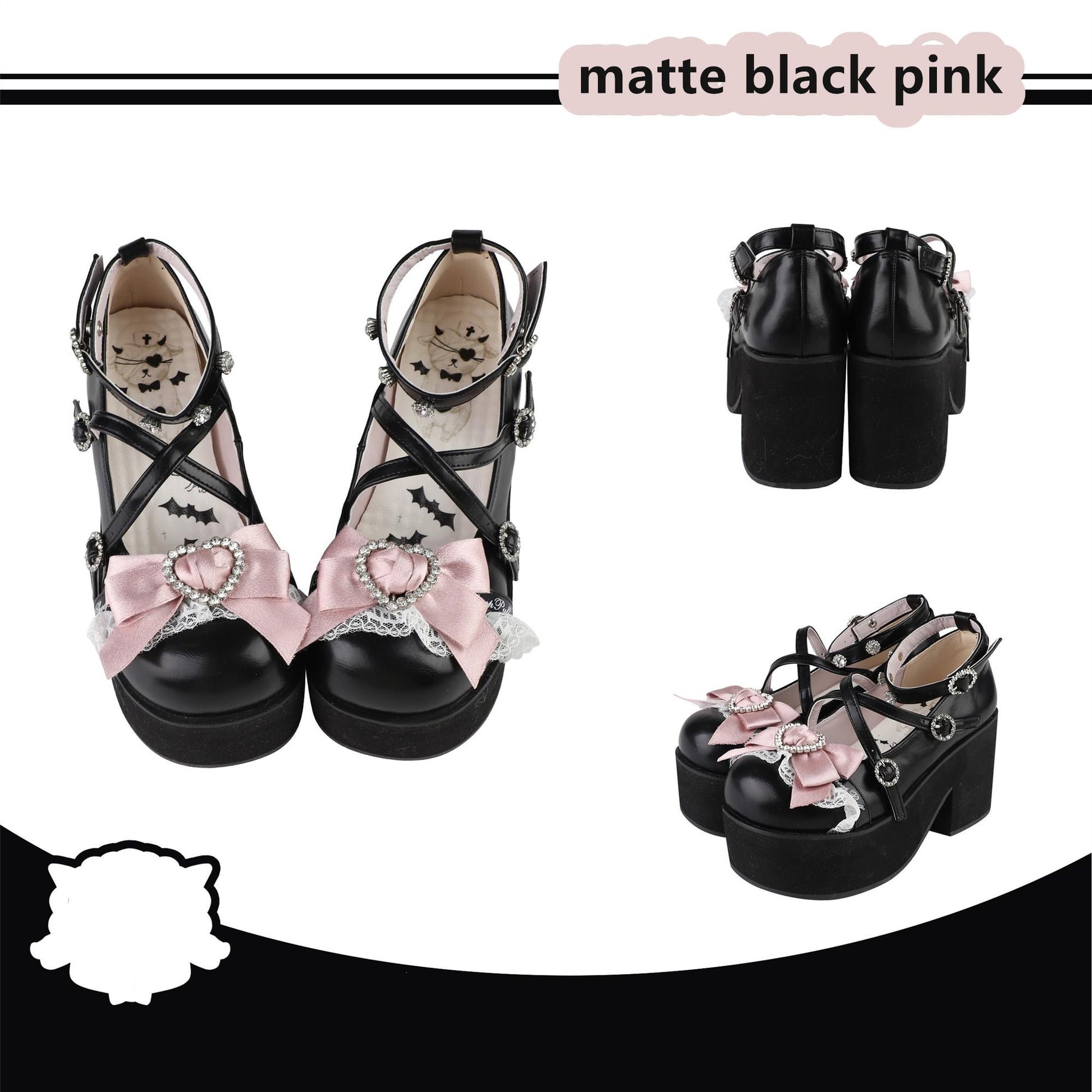 Lolita Platform Shoes Rhinestone Buckles Black Shoes (35 36 37 38 39 40) 37634:574784