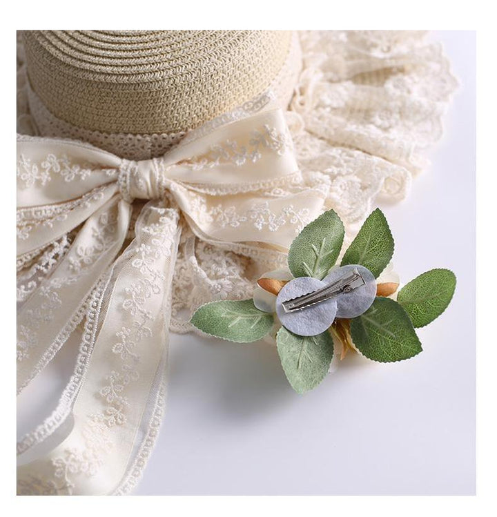 Mori Kei Sunhat Beige Country Lolita Hat With Lace Bow And Soft Straw 42247:734868