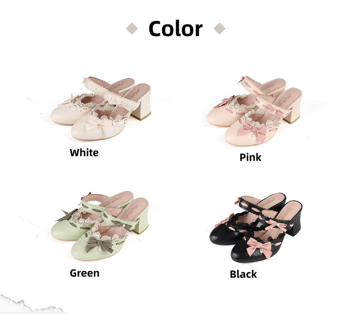 Pre-order Lolita Mule Shoes Elegant Pointed Round Toe Slippers 35750:504016 35750:504016