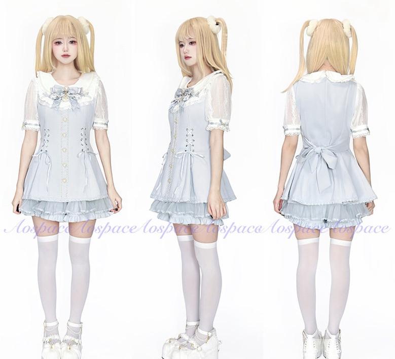 Jirai Kei Lace-Sleeved Dress, Elastic Shorts 44759:824567