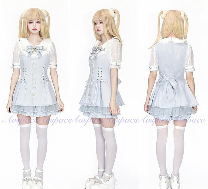 Jirai Kei Lace-Sleeved Dress, Elastic Shorts 44759:824567