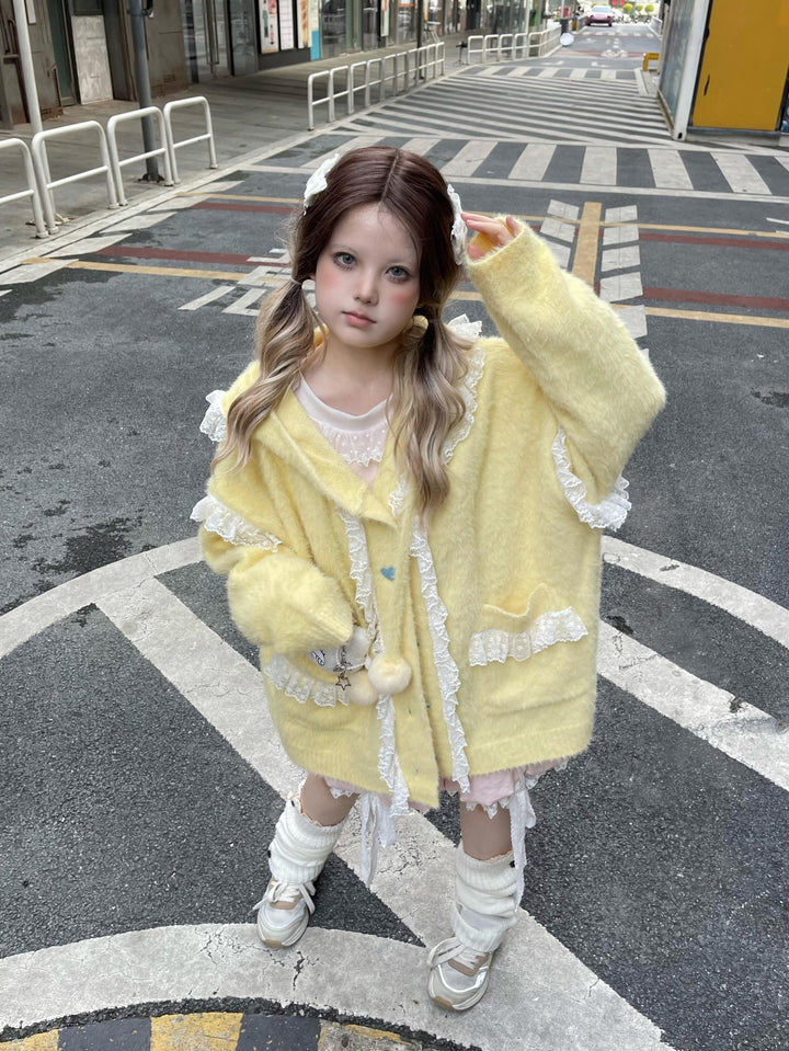 Kawaii Coat Sweater Bunny Ear Lace Knitted Hooded Cardigan 40338:665506