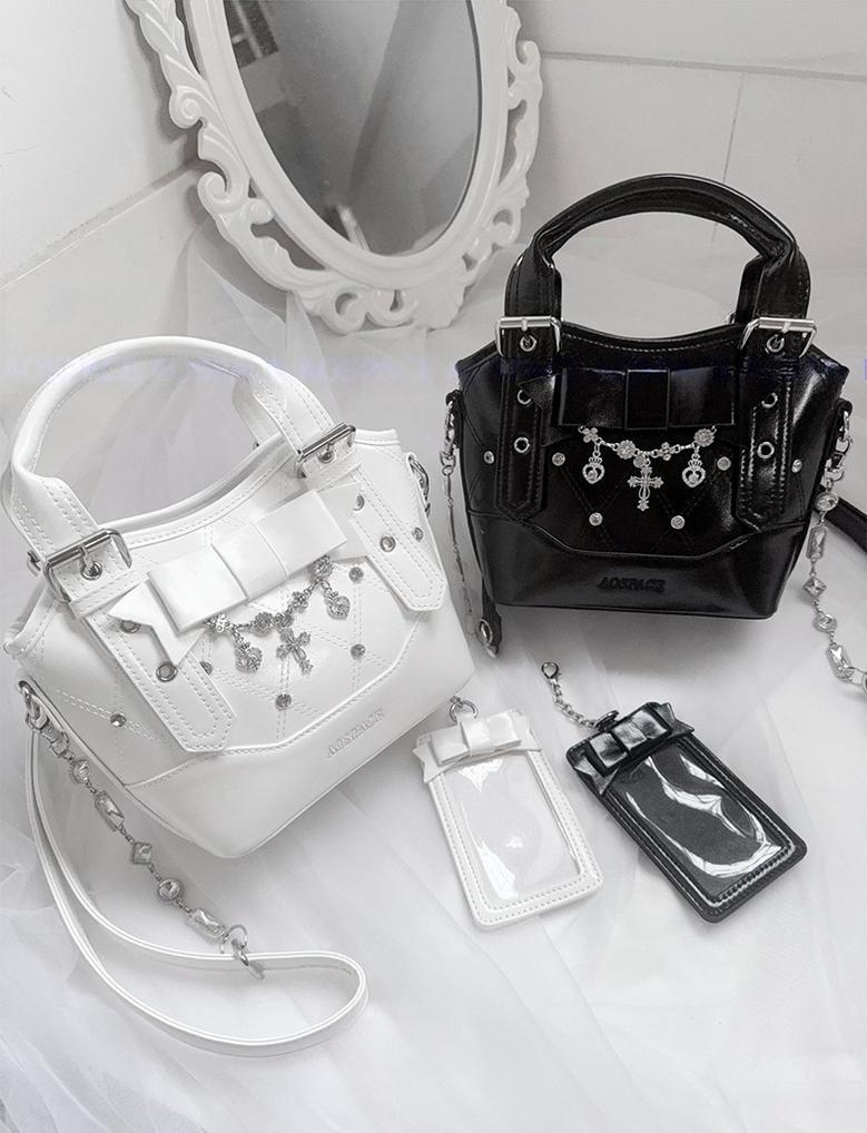 Oil-waxed Leather Jirai Kei Cross-body Bag, Detachable Strap 44161:798489