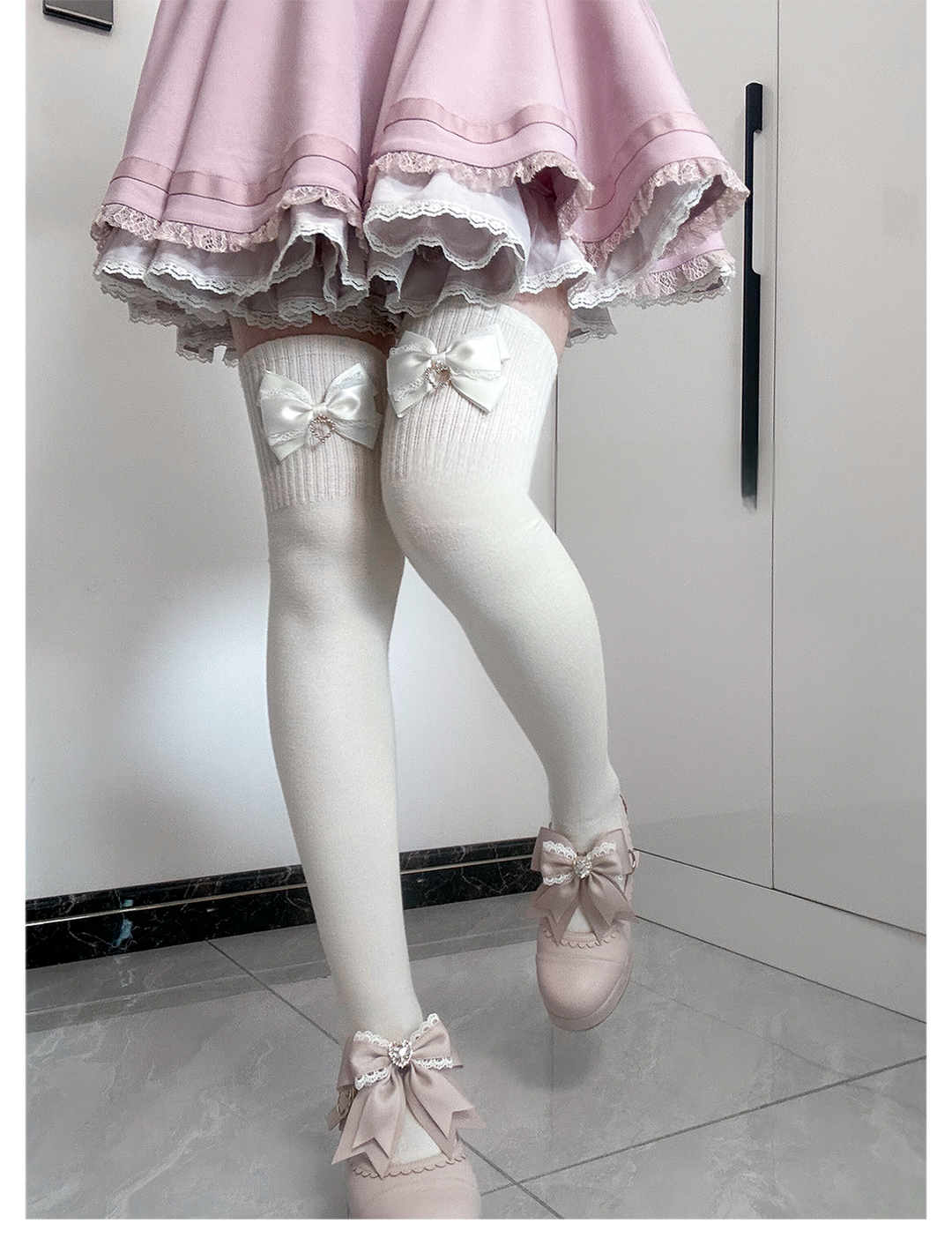 Jirai Kei Socks Cute Cashmere Thighhighs With Lace Bow 41744:716884